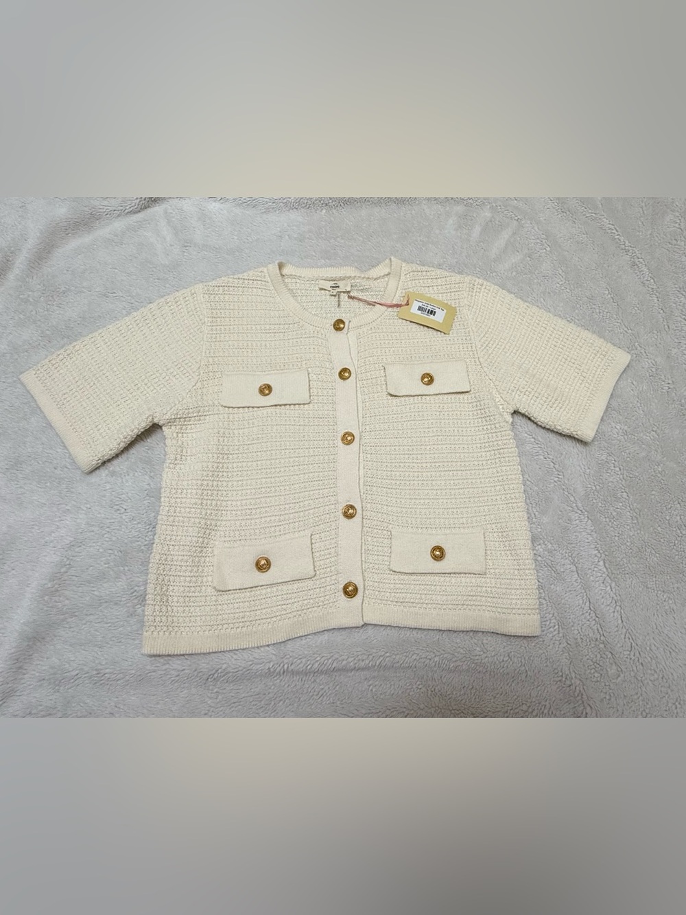 Entro women’s Cream Knit Button-Front Top with Pocket Detail size L NWT
